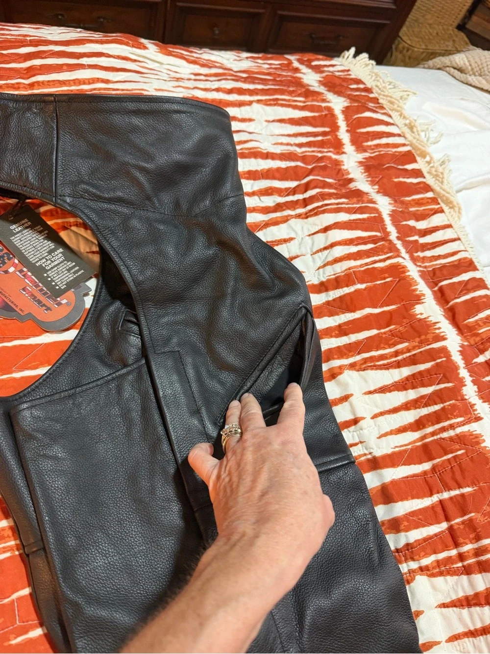 Men's Black Genuine Leather Bootcut Jeans Chaps